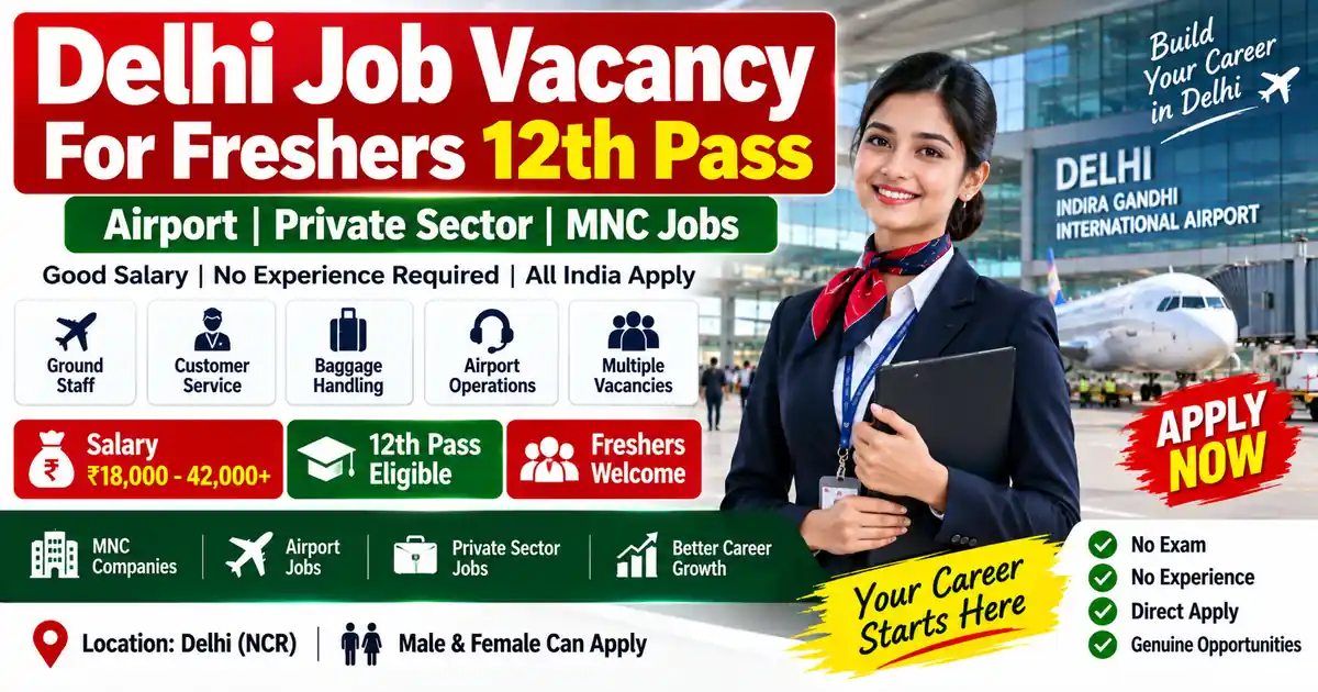 Delhi Job Vacancy For Freshers 12th Pass 2026 Banner