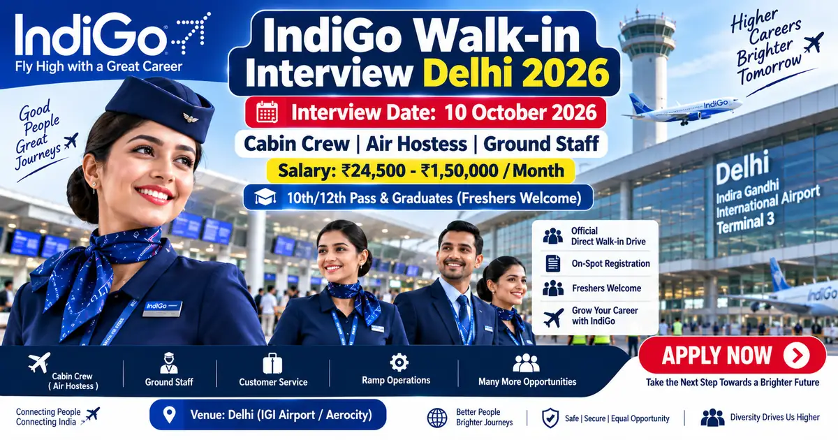IndiGo Interview Date in Delhi 2026 Walk-in Cabin Crew Ground Staff Apply